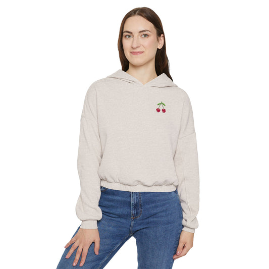 Chic Cherry Embroidered Cinched Bottom Hoodie for Women